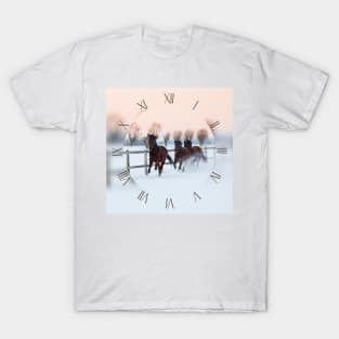 Horses galloping on snow T-Shirt